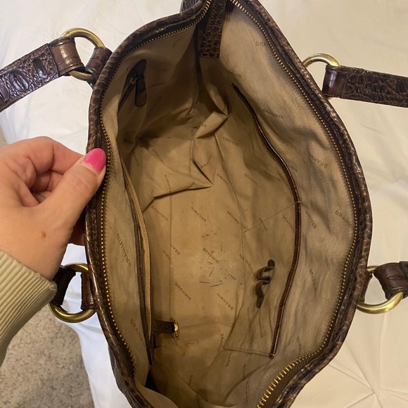 Brahmin Leather Shoulder Bag Handbag Pecan Brown Melbourne Croc Embossed Wallet - Picture 4 of 9